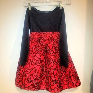 George Long Sleeve Dress Velour type fabric Black Red Size 6